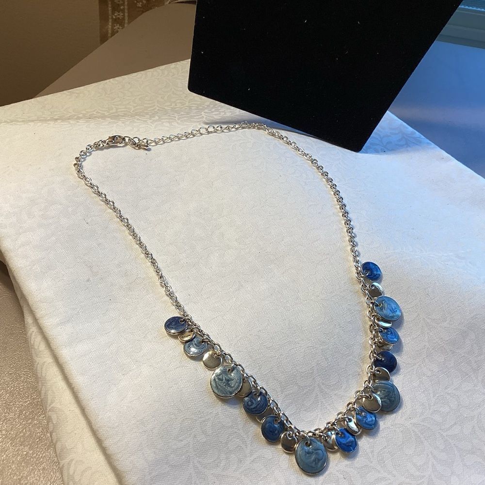 Shades of Blue Enamel and Silvertone Necklace